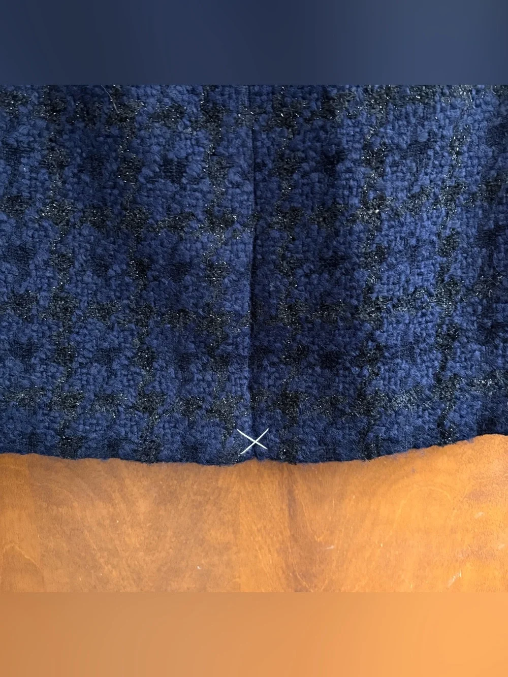 J. Crew Navy Blue Wool Tweed Pencil Skirt Plaid Office Work Career Metallic Boho